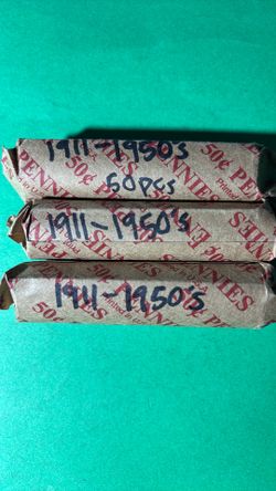 Rolls. 1911 thru 1950’s Wheat cents. Coins