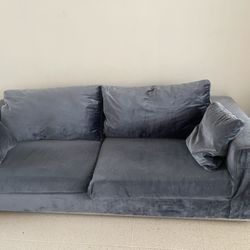 Dark Blue Velvet Sofa W/ movable Side Pice 