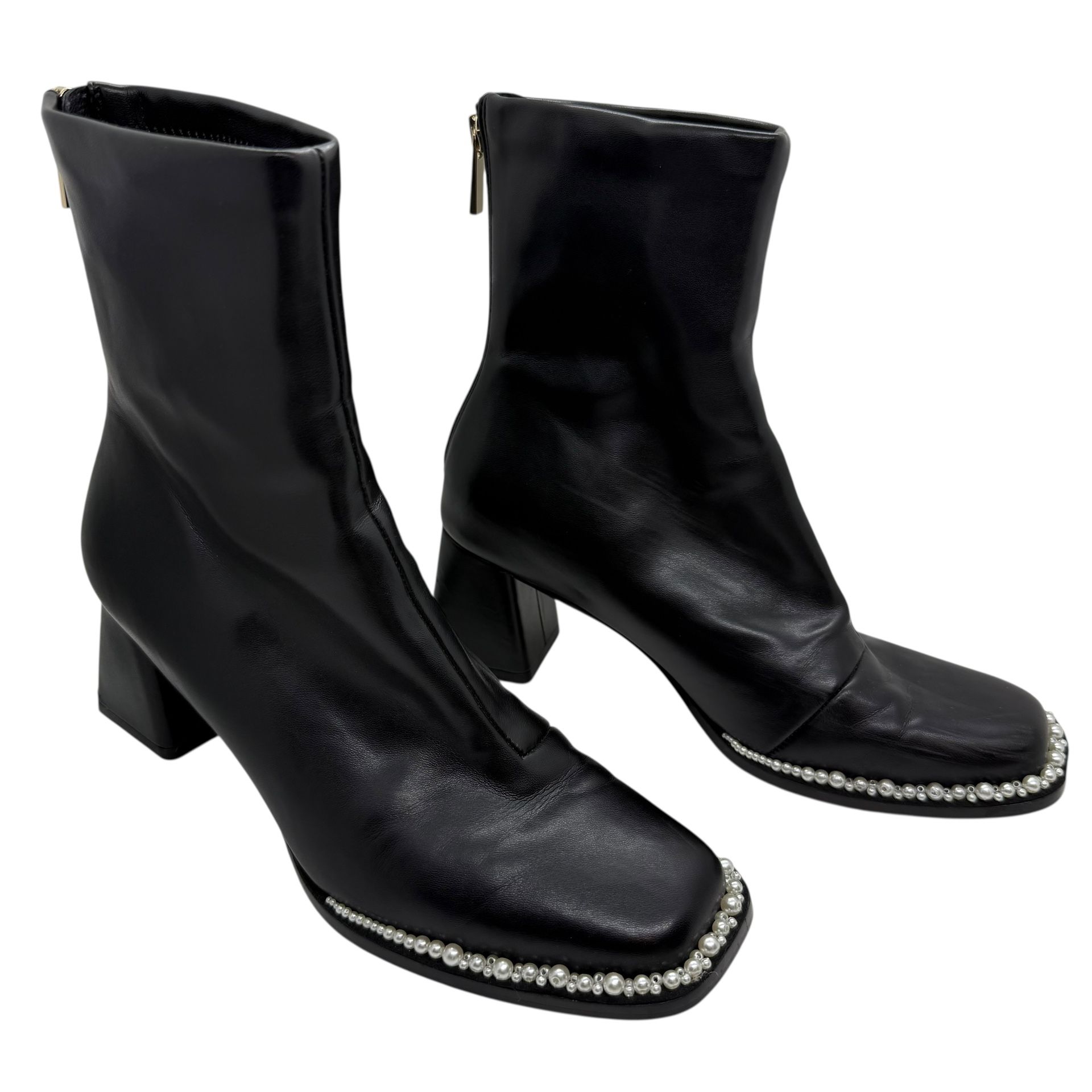 Women’s Black Leather Block Heel Boots Size 7