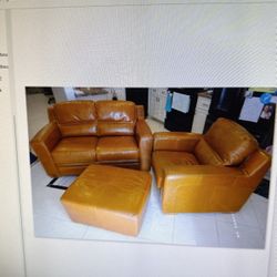 Leather Loveseat, Chair & Ottoman  