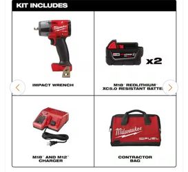 M18 FUEL 18V Lithium-Ion Brushless Cordless 3/8 in. Mid-Torque Impact Wrench with Friction Ring Kit, Resistant Batteries

