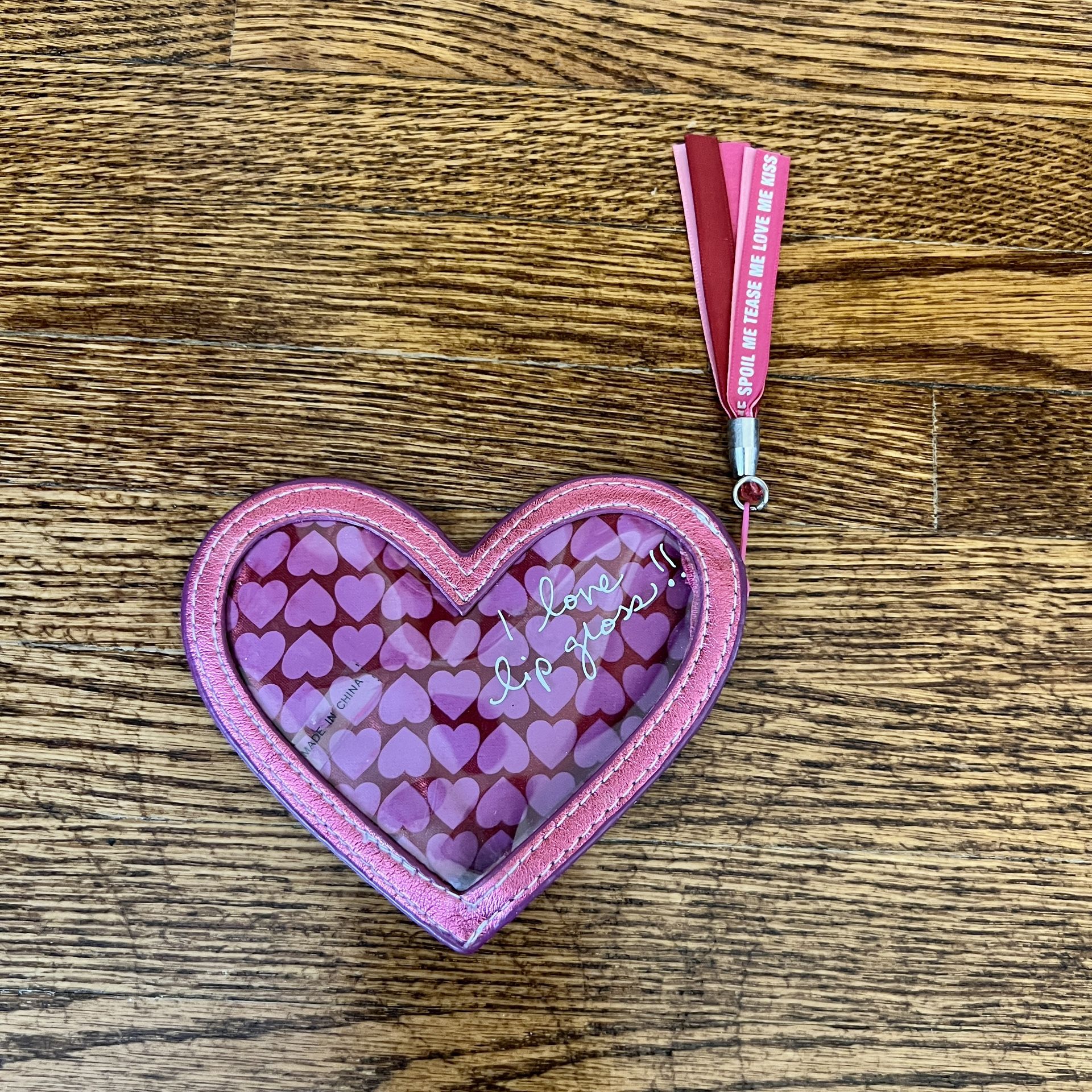 Vintage Victoria’s Secret PINK “I love Lipgloss” clear/pink zipper change purse / keyring bag