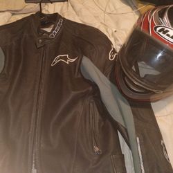 motorcycle jacket and helmet