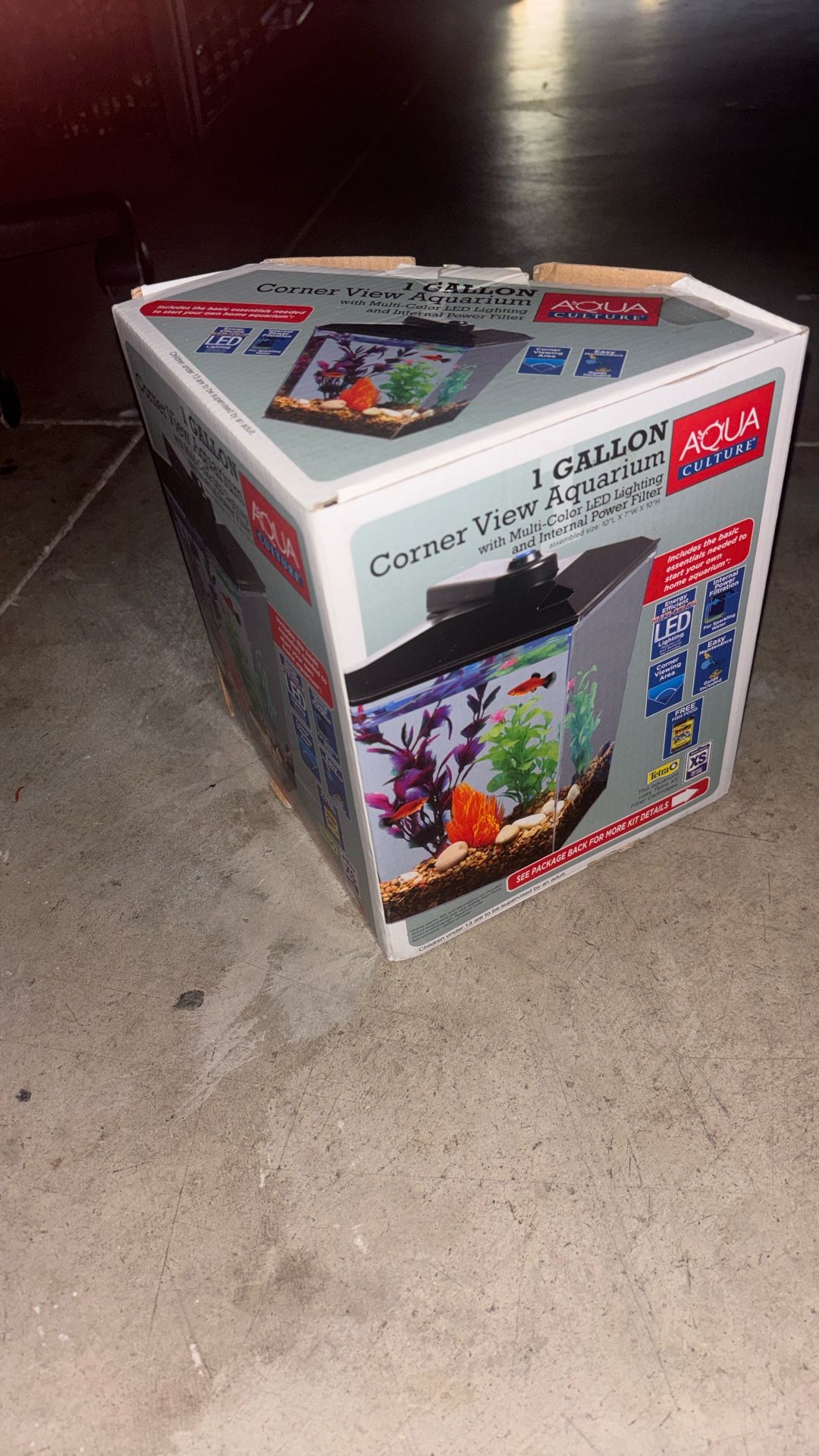 Corner View 1 Gallon Aquarium With Multicolored Led Lighting And Internal Power Filter