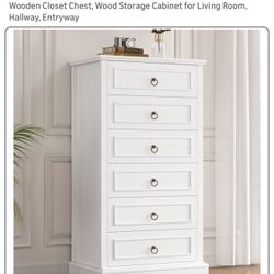HOSTACK 6-Drawer White Tall Dresser – 52” Modern Farmhouse Storage Cabinet