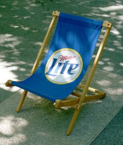1990 Miller Lite Sling Chair • Very Rare! • Beach Lounge Folding Canvas • Beautiful Shape! • High Life Beer Milwaukee Wisconsin