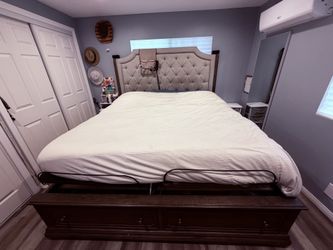 Ashley Furniture King Size Storage Bed Frame with 2 Drawers and Adjustable Bed Frame w/ Remote