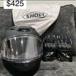 Shoei XL Motorcycle Helmet and Gloves
