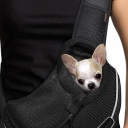 Pet Sling Carrier for Small Dogs & Cats – Hands-Free Puppy Carrier with Safety Hook, Large Zipper Pocket, Soft Breathable Mesh, Adjustable Strap & Ref