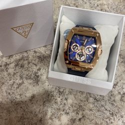 New Guess GW0956G4 Mens Blue Rose Gold Tone Multi-function Watch