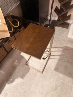 C-Table Side Table Wood Top Gold Frame