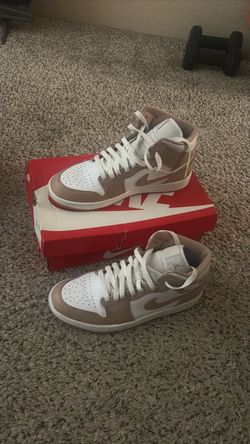 Air Jordan 1 Mid Tan and White Sneakers