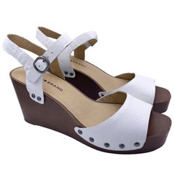 Lucky Brand zashti platform wedge sandals women Size 9 white/brown- New