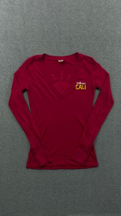 Y2K Hollister Cali Sun Graphic Long Sleeve Deep V-Neck Shirt Size Medium