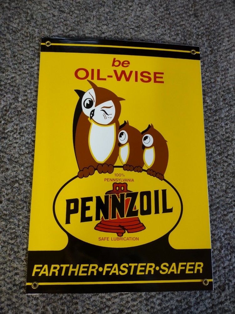 PORCELAIN Pennzoil Owl Sign