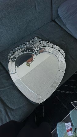 Art Deco Venetian Etched Glass Heart Mirror