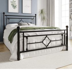 O07 $75  14 Inch Full Size Metal Platform Bed Frame, Vintage Victorian Style, Wrought Iron Headboard and Footboard/Mattress Foundation for Storage/No 