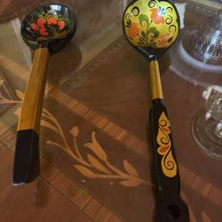 Large Khokhloma spoon dipper ladle handmade handpainted Russian folk art Vintage khokhloma 13 12 Inches Large wooden spoons Handmade Each $30