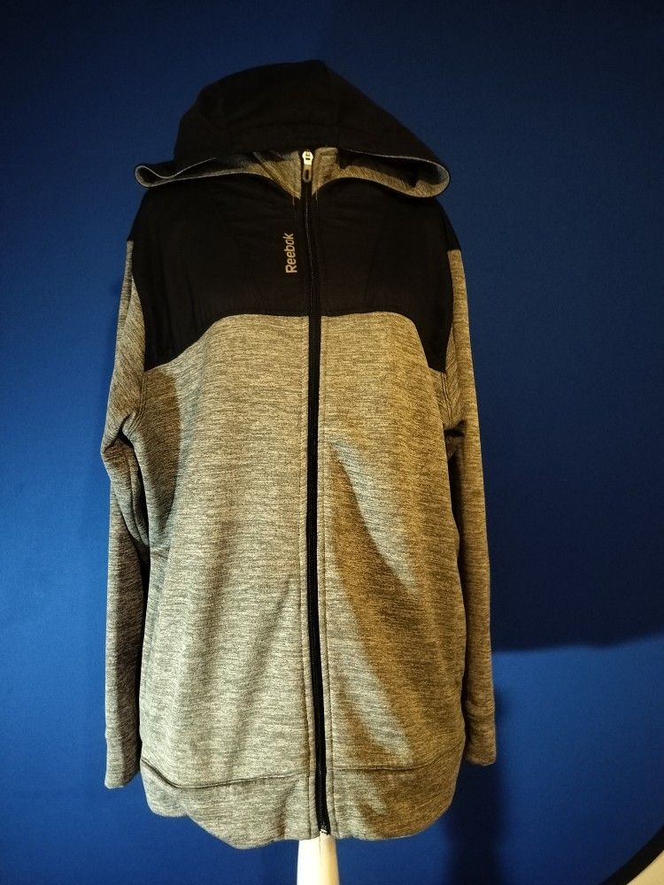 Reebok Hoodie Large Full Zip Hooded Grey Black Warm (Size L)