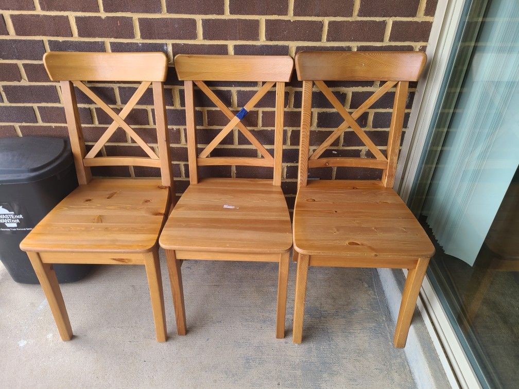 3 ikea wooden chairs
