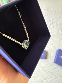 Swarovski Crystal Sparkling Necklace, Aqua, Rhodium Plated