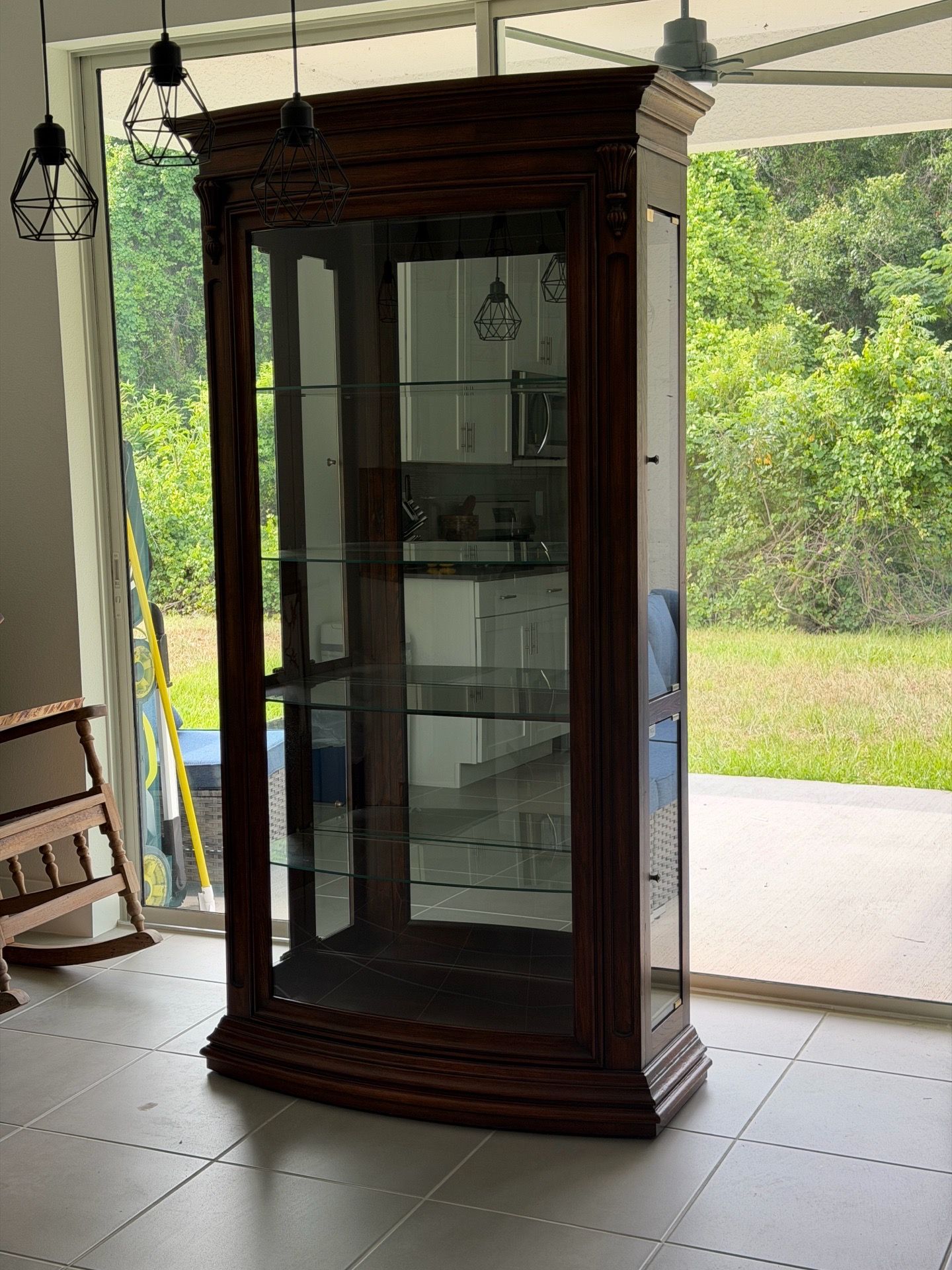Solid Hardwood Curved Glass Curio Display Cabinet