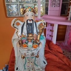 Chinese Vintage Porcelain Statue Of Lu Xing,  The God Of Prosperit. Statue Is 20 Inches.