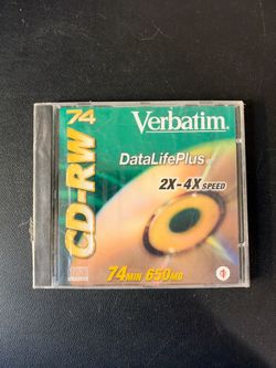 CD-RW 74; Verbatim DataLifePlus; 2X-4X Speed; 74 min; 650MB - New; Sealed