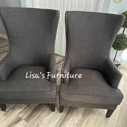 Two Beautiful Gary Wingback Accent Chairs 