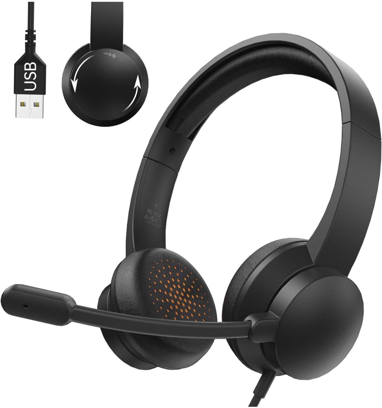 Headset with Mic for PC, USB Headset with Noise Cancelling Microphone, Computer Headset for Teams, Zoom, Skype Calls(Black)