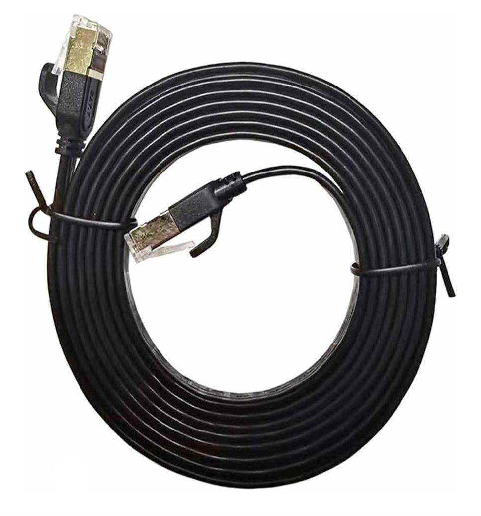 Snowy Black Cat7 Flat Cable Ethernet Cat 8 20m 7 RJ45 Network Cable Cat8 Patch Cord Fit Compatible Router Modem RJ 45 LAN Cable High Speed