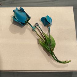 Vintage Blue Rose Brooch