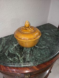 Vintage Bon Vivant France Earthenware Lidded Bowl - Harvest Gold
