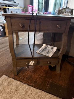 Living Spaces Wood End Tables w/ Power Outlets – Matching Pair