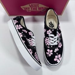 Vans Authentic Archive Black Pink Hibiscus Flower Print Sneaker Women 9 Men 7.5
