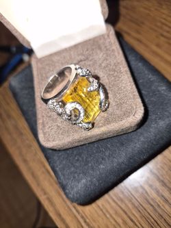 Large yellow citrine stone sterling silver ring