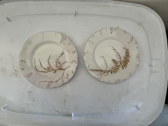 pair of antique Nippon (Japan) porcelain plates, featuring raised gold Moriage detailing