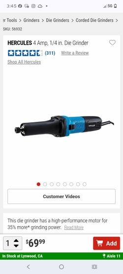 HERCULES 4 Amp, 1/4 in. Die Grinder  HERCULES 20V Brushless Cordless Variable-Speed SurfaceCondition