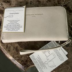 ADRIENNE VITTADINI USB CHARGING WALLET/WRISTLET - LIGHT TAN SMOOTH  -  NEW WITH TAGS   BKF