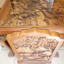 antique hand carved dining table chairs and couch