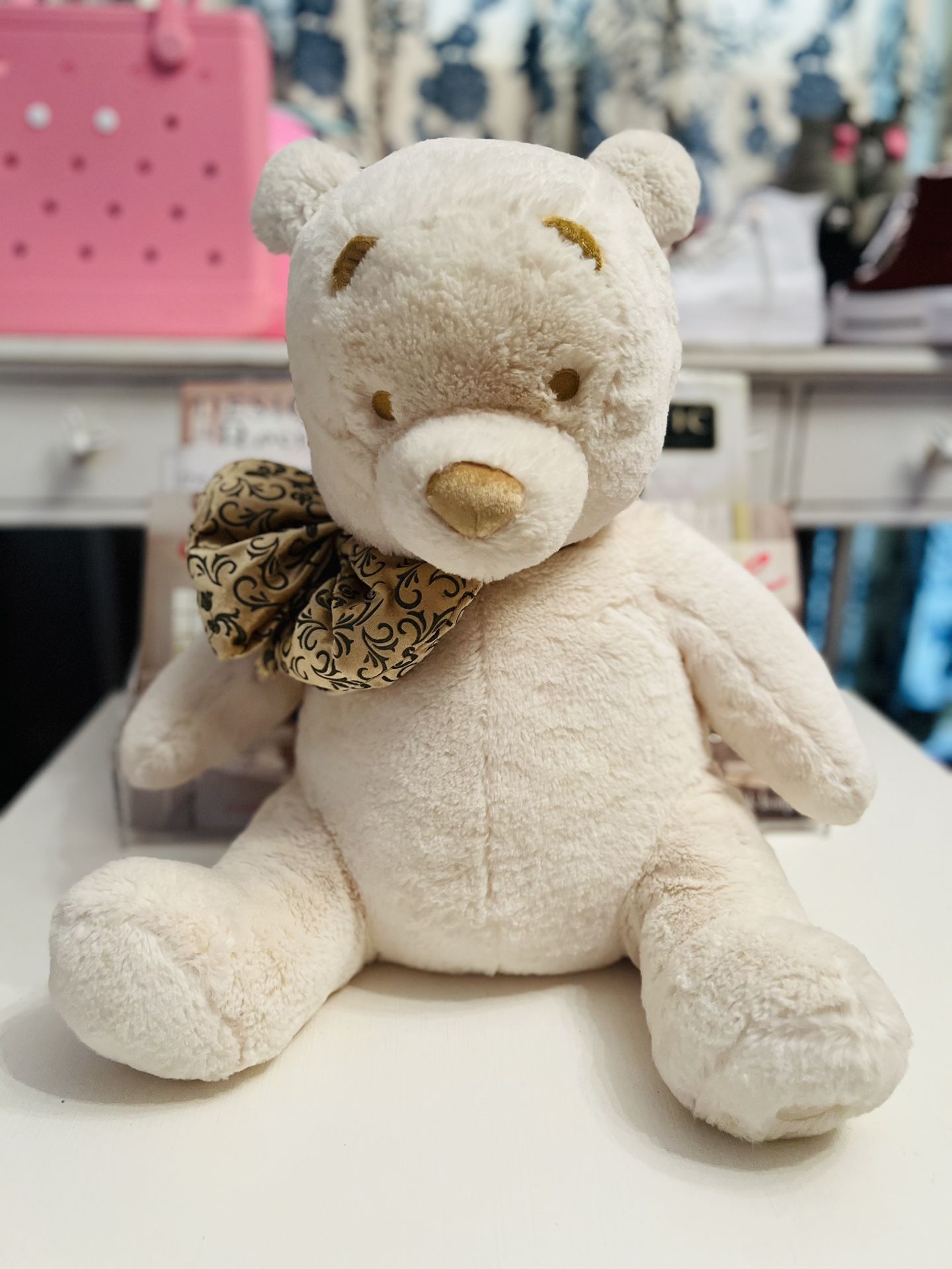 Disney Exclusive White Cream Gold WINNIE THE POOH Christmas Winter Plush 18”