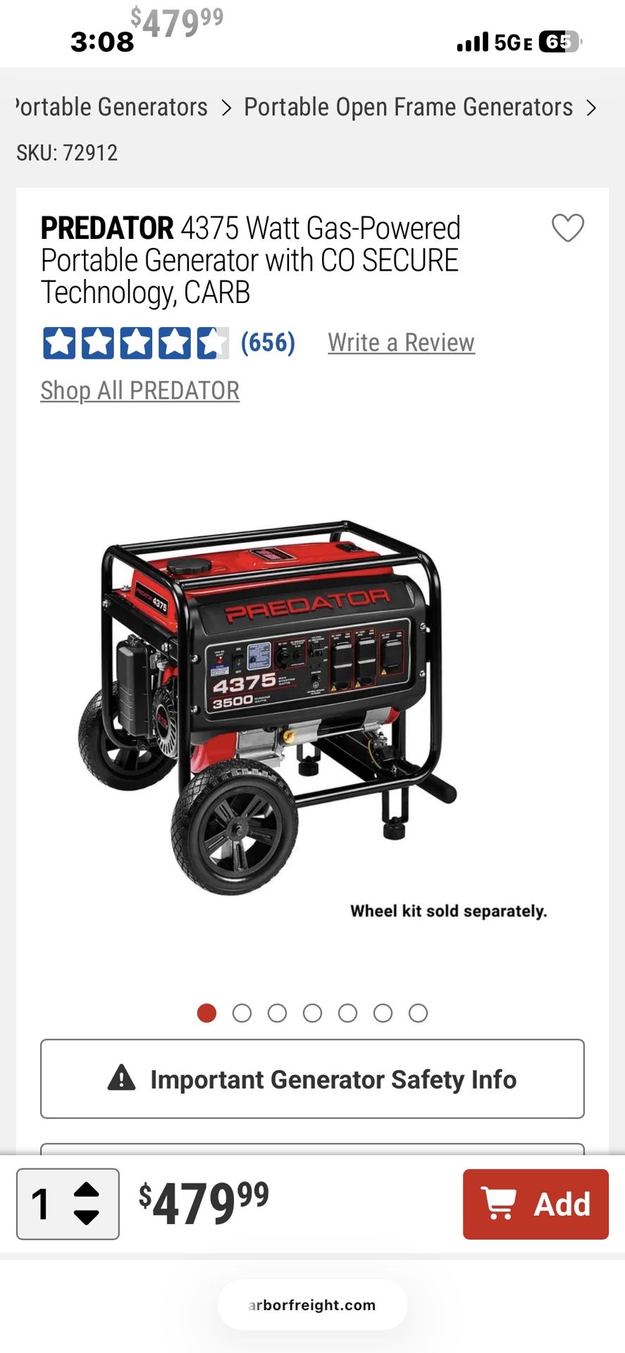 Predator Generator 4375 WATT GAS-POWERED 