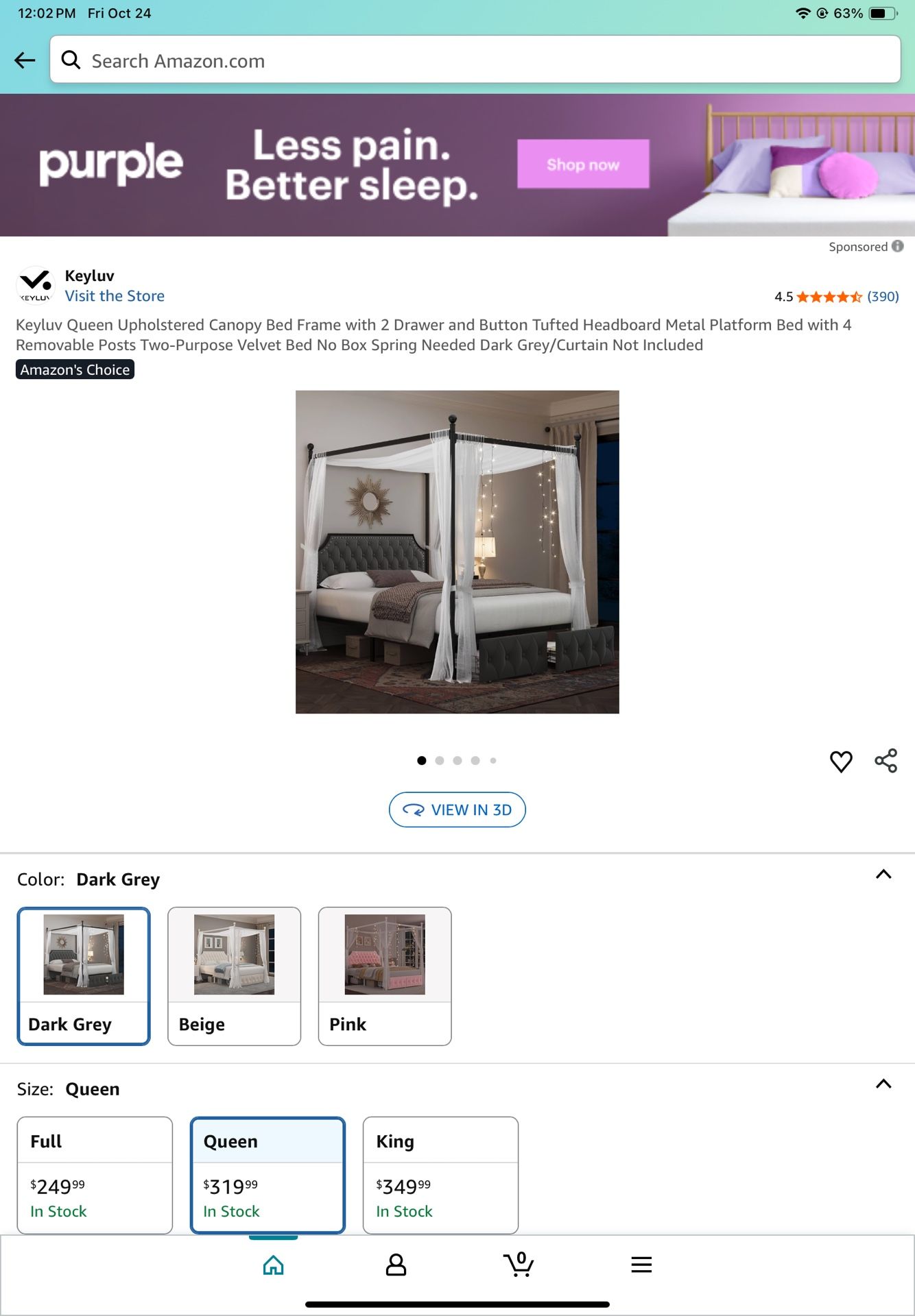 Grey Canopy Bed Frame
