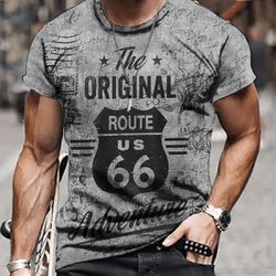 Brand New Men's Route Us 66Print T-shirt,Casual Short Sleeve Crew Neck Tee