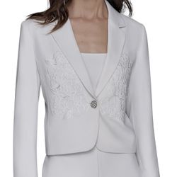 KARL LAGERFELD womens Cropped Long Sleeve Jacket  Color: Soft White Size: 12  Fabric type 95% Polyester, 5% Elastane/Spandex Care instructions Dry Cle