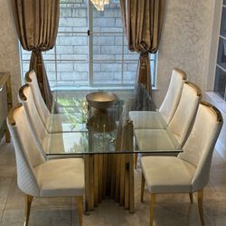 Merrimack Glass Top Metal Base Dining Table With 6 Chairs