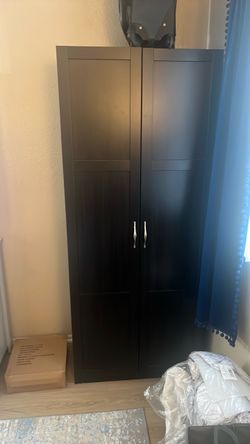 Dark Brown Two-Door Wardrobe Cabinet