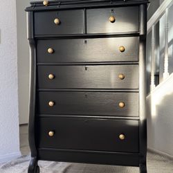 Refinished Vintage Dresser,  Solid Wood, Black 