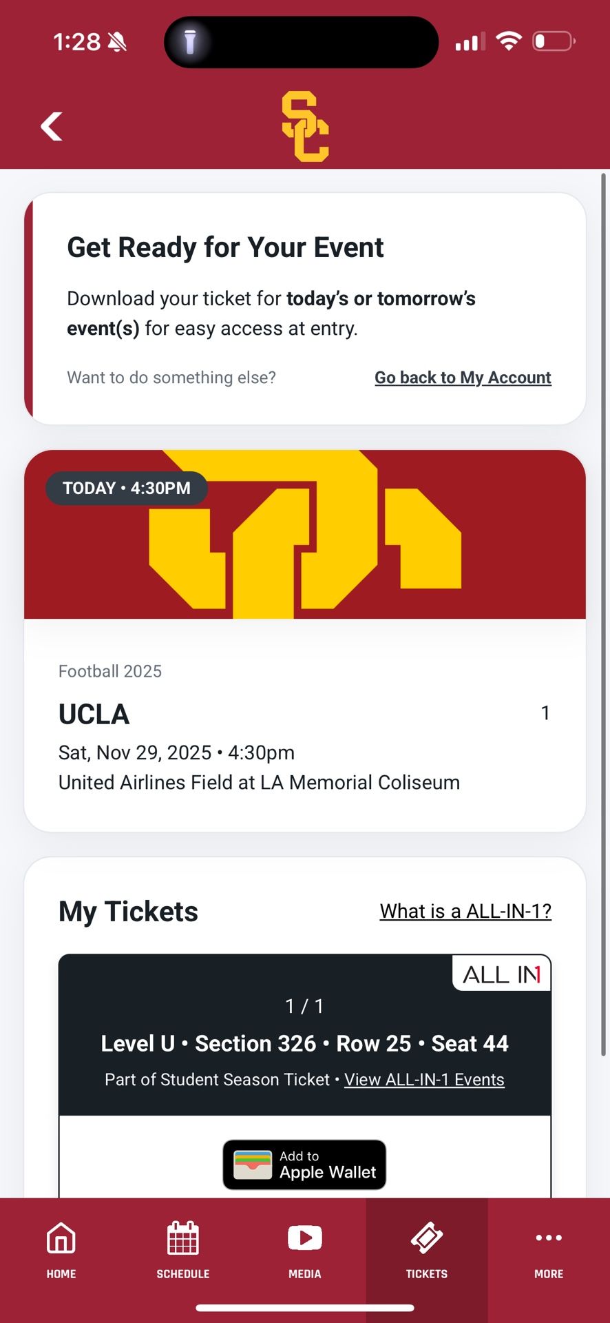 USC VS UCLA STUDENT TICKET!!!