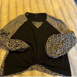 Mixed Media Floral Long Sleeve Top